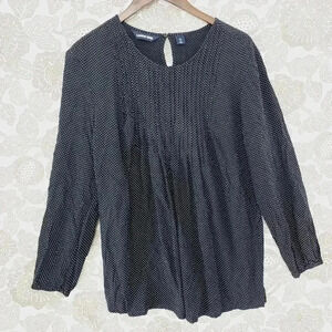 Lands' End Polka Dot Long sleeve Women's Blouse XL